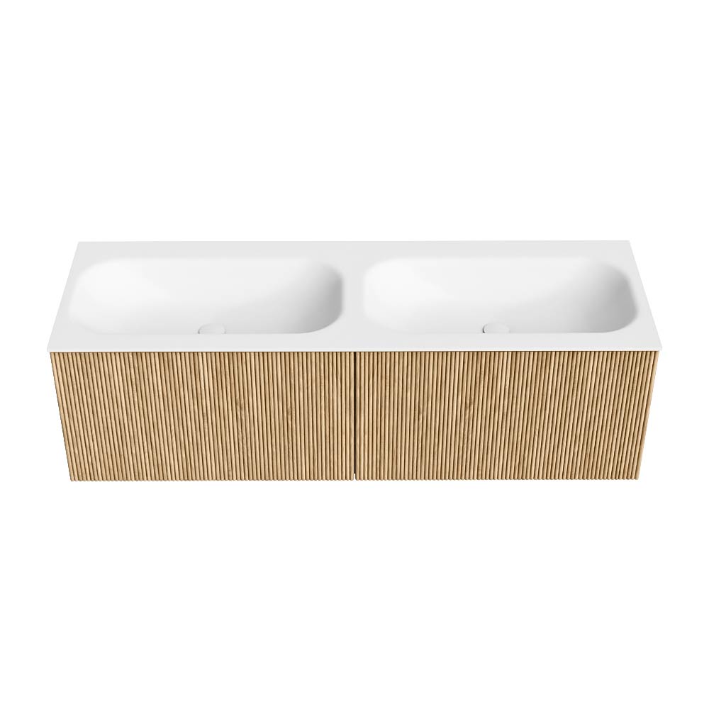 MONDIAZ KURVE 140cm mueble de baño color Oak con 2 cajones y sin puerta. Lavabo BIG SMALL Doble 2 orificios Talc. 5 MONDIAZ KURVE 140cm mueble de baño color Oak con 2 cajones y sin puerta. Lavabo BIG SMALL Doble 2 orificios Talc. - Imagen 5