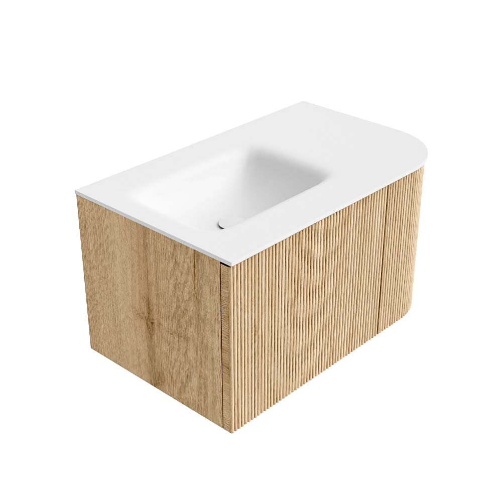 MONDIAZ KURVE 75cm mueble de baño curva Derecha color Oak con 1 cajón y 1 puerta. Lavabo GRUNNE Izquierda sin orificio Talc. 4 MONDIAZ KURVE 75cm mueble de baño curva Derecha color Oak con 1 cajón y 1 puerta. Lavabo GRUNNE Izquierda sin orificio Talc. - Imagen 4