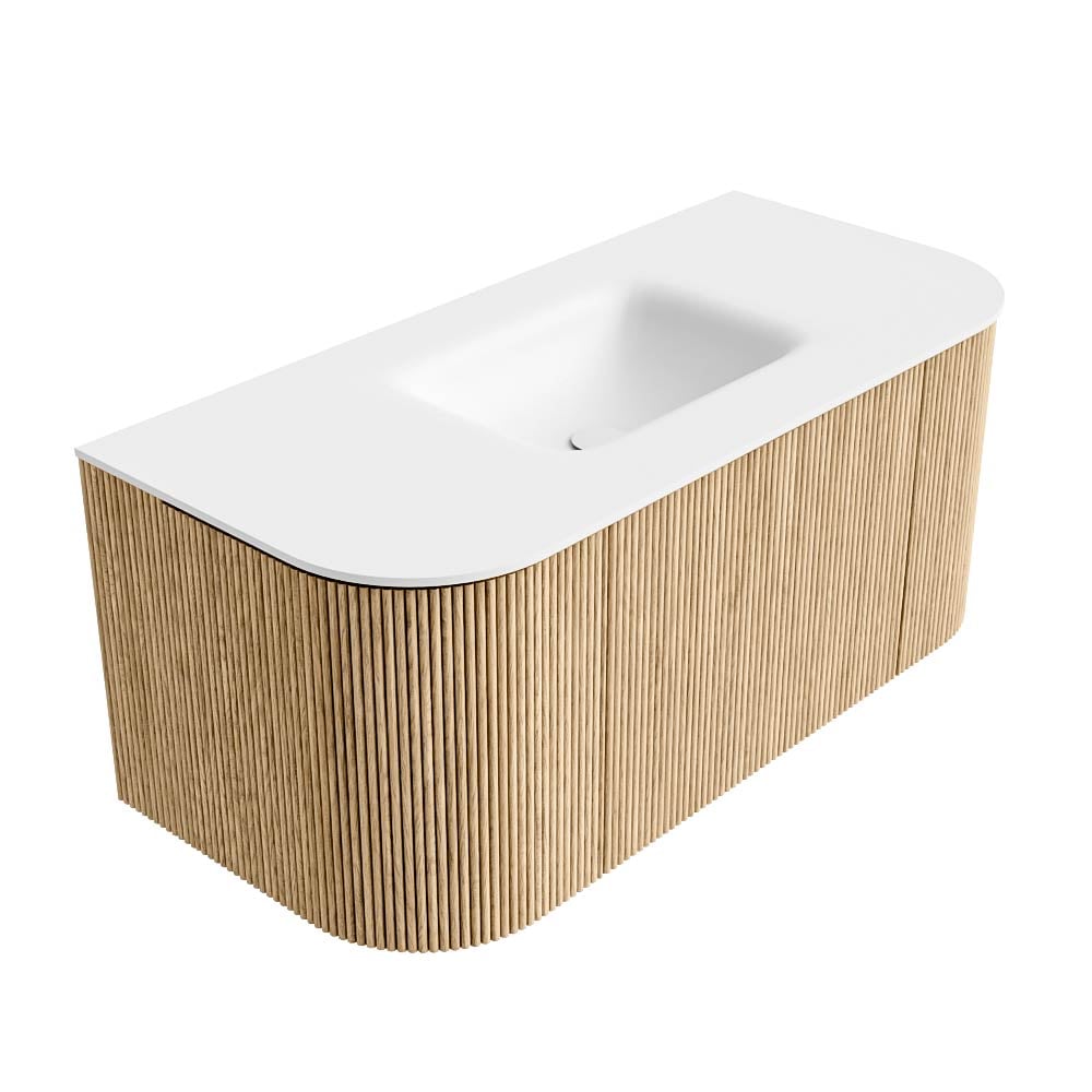 MONDIAZ KURVE 100cm mueble de baño curva Izquierda + Derecha color Oak con 1 cajón y 2 puertas. Lavabo GRUNNE Centro sin orificio Talc. 4 MONDIAZ KURVE 100cm mueble de baño curva Izquierda + Derecha color Oak con 1 cajón y 2 puertas. Lavabo GRUNNE Centro sin orificio Talc. - Imagen 4