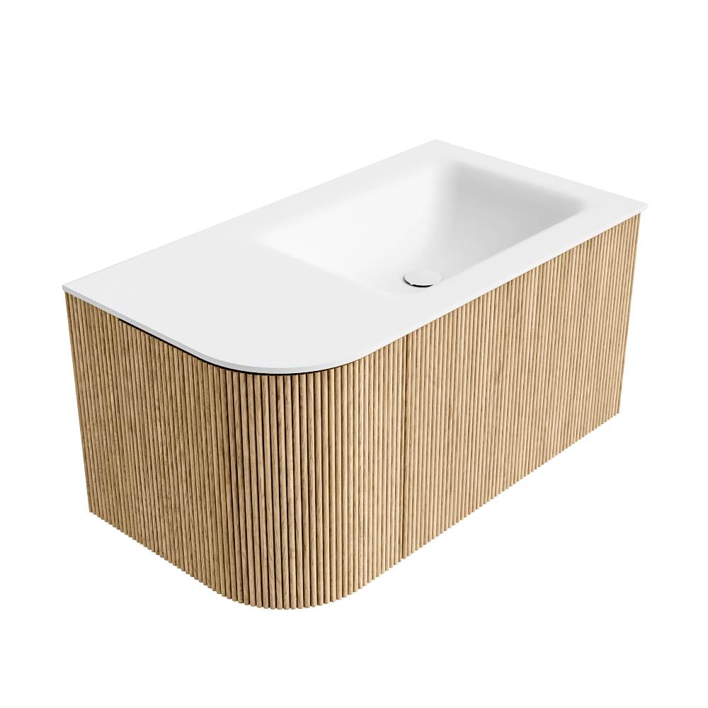 MONDIAZ KURVE 85cm mueble de baño curva Izquierda color Oak con 1 cajón y 1 puerta. Lavabo CLOUD Derecho sin orificio Talc. 4 MONDIAZ KURVE 85cm mueble de baño curva Izquierda color Oak con 1 cajón y 1 puerta. Lavabo CLOUD Derecho sin orificio Talc. - Imagen 4