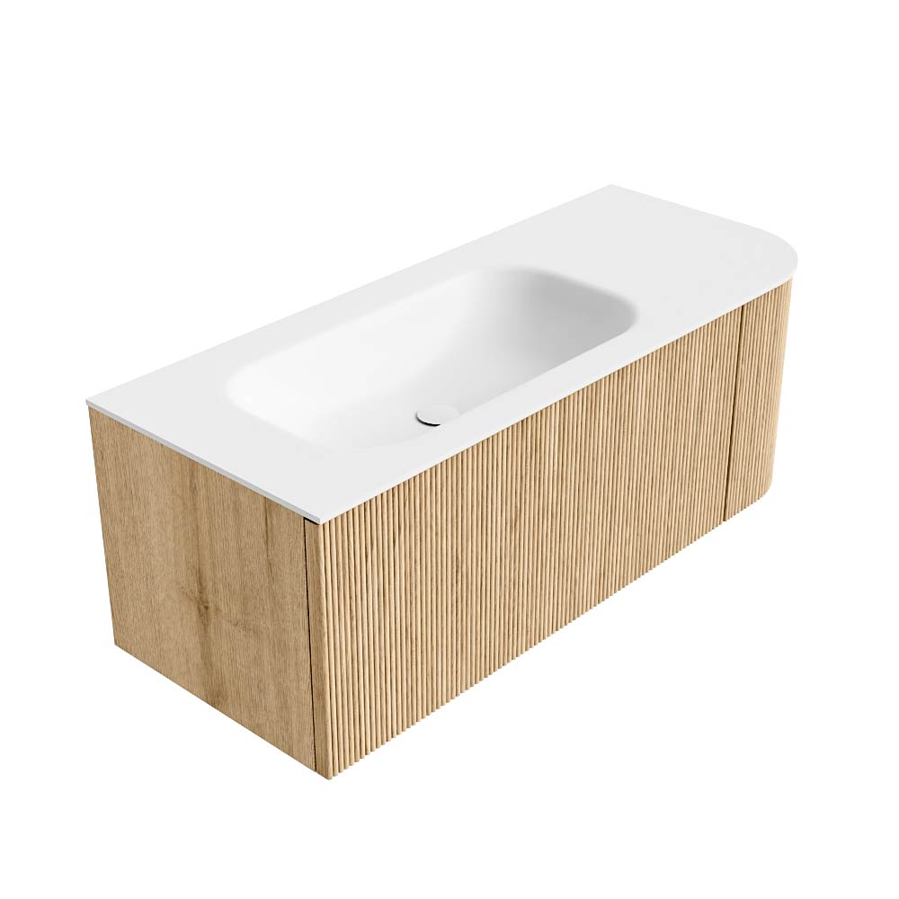 MONDIAZ KURVE 115cm mueble de baño curva Derecha color Oak con 1 cajón y 1 puerta. Lavabo BIG SMALL Izquierda sin orificio Talc. 4 MONDIAZ KURVE 115cm mueble de baño curva Derecha color Oak con 1 cajón y 1 puerta. Lavabo BIG SMALL Izquierda sin orificio Talc. - Imagen 4