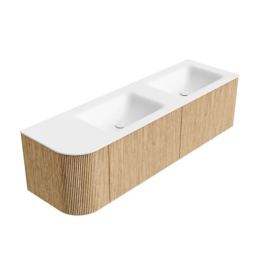 MONDIAZ KURVE 155cm mueble de baño curva Izquierda color Oak con 2 cajones y 1 puerta. Lavabo CLOUD Doble / Derecho 2 orificios Talc. 4 MONDIAZ KURVE 155cm mueble de baño curva Izquierda color Oak con 2 cajones y 1 puerta. Lavabo CLOUD Doble / Derecho 2 orificios Talc. - Imagen 4