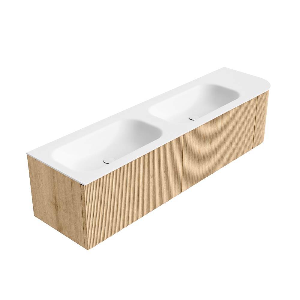 MONDIAZ KURVE 175cm mueble de baño curva Derecha color Oak con 2 cajones y 1 puerta. Lavabo BIG SMALL Doble / Izquierda 2 orificios Talc. 4 MONDIAZ KURVE 175cm mueble de baño curva Derecha color Oak con 2 cajones y 1 puerta. Lavabo BIG SMALL Doble / Izquierda 2 orificios Talc. - Imagen 4