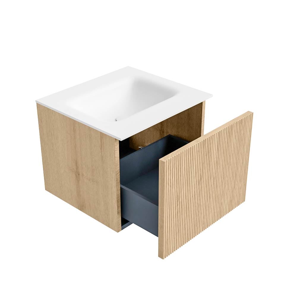 MONDIAZ KURVE 50cm mueble de baño color Oak con 1 cajón y sin puerta. Lavabo GRUNNE Centro 1 orificio Talc. 6 MONDIAZ KURVE 50cm mueble de baño color Oak con 1 cajón y sin puerta. Lavabo GRUNNE Centro 1 orificio Talc. - Imagen 6