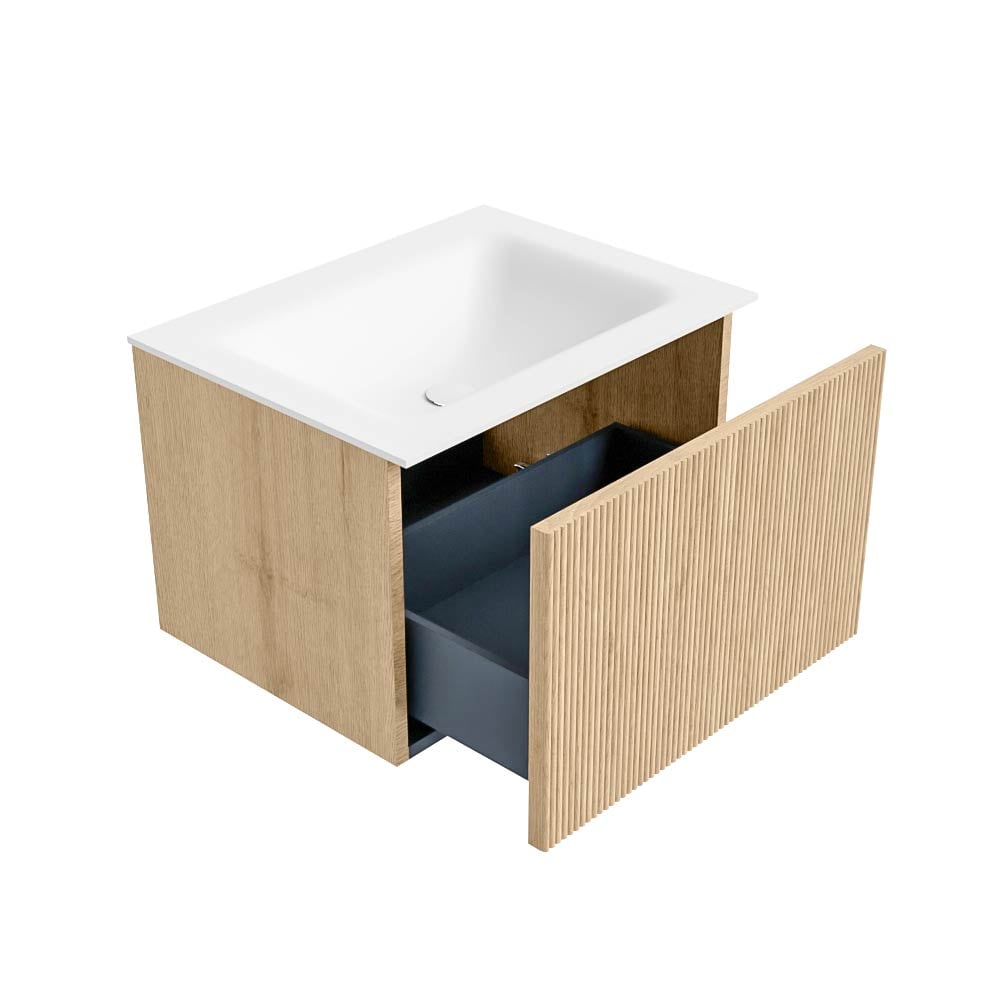 MONDIAZ KURVE 60cm mueble de baño color Oak con 1 cajón y sin puerta. Lavabo CLOUD Centro 1 orificio Talc. 6 MONDIAZ KURVE 60cm mueble de baño color Oak con 1 cajón y sin puerta. Lavabo CLOUD Centro 1 orificio Talc. - Imagen 6