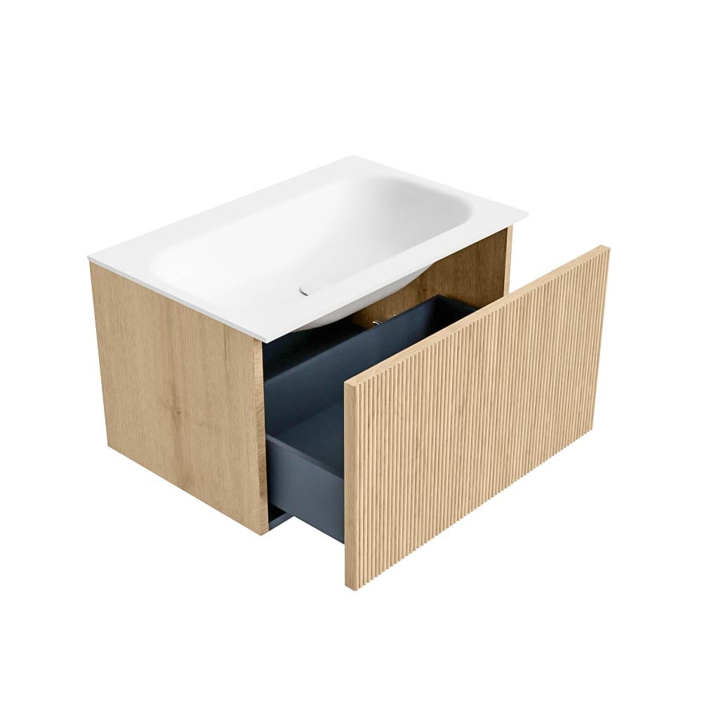 MONDIAZ KURVE 70cm mueble de baño color Oak con 1 cajón y sin puerta. Lavabo BIG SMALL Centro sin orificio Talc. 6 MONDIAZ KURVE 70cm mueble de baño color Oak con 1 cajón y sin puerta. Lavabo BIG SMALL Centro sin orificio Talc. - Imagen 6