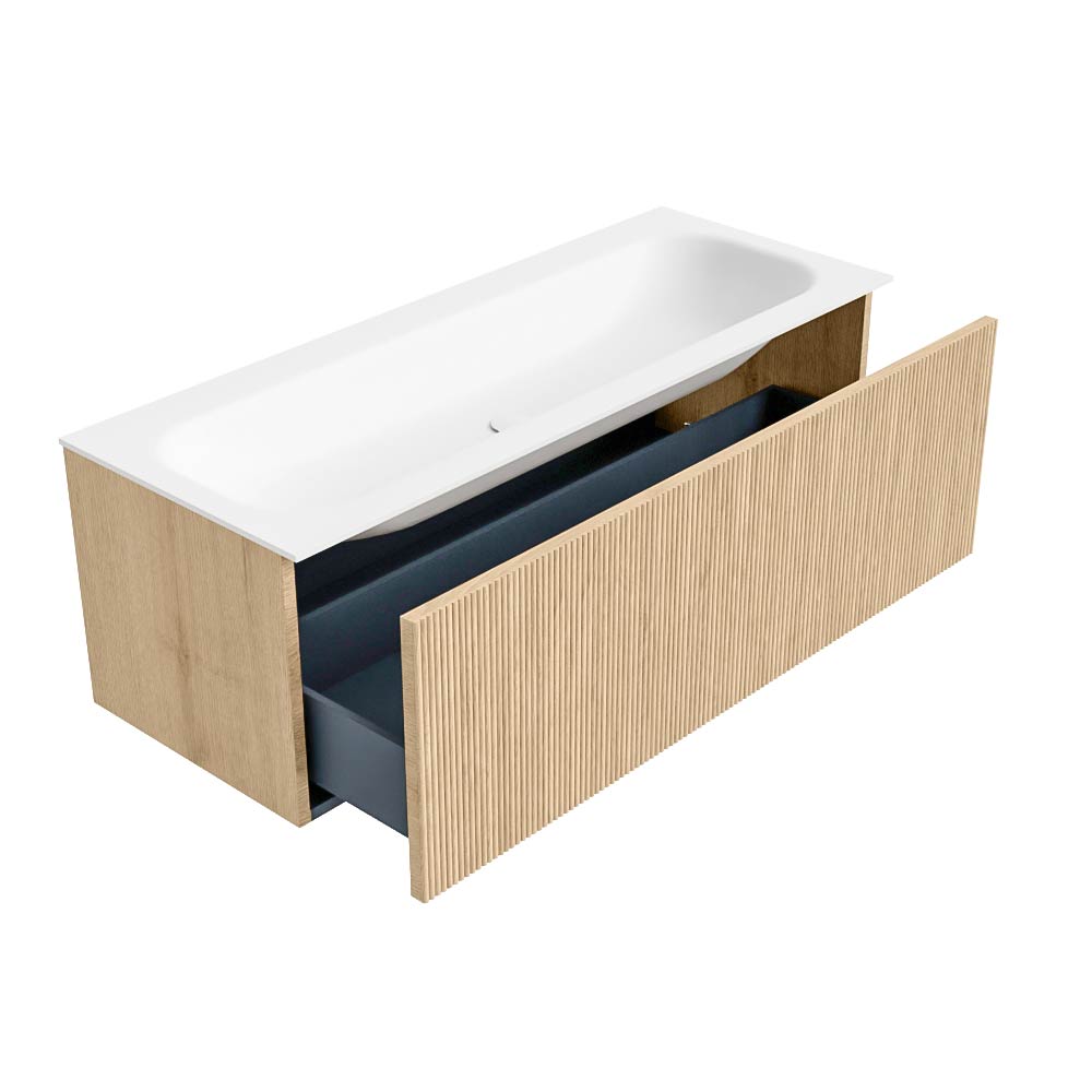 MONDIAZ KURVE 120cm mueble de baño color Oak con 1 cajón y sin puerta. Lavabo BIG LARGE Centro 1 orificio Talc. 6 MONDIAZ KURVE 120cm mueble de baño color Oak con 1 cajón y sin puerta. Lavabo BIG LARGE Centro 1 orificio Talc. - Imagen 6