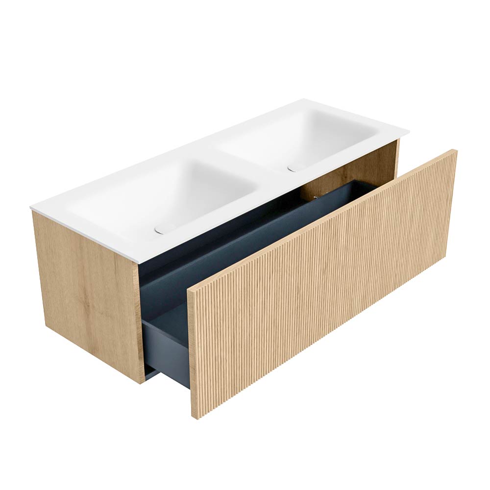 MONDIAZ KURVE 120cm mueble de baño color Oak con 1 cajón y sin puerta. Lavabo CLOUD Doble 2 orificios Talc. 6 MONDIAZ KURVE 120cm mueble de baño color Oak con 1 cajón y sin puerta. Lavabo CLOUD Doble 2 orificios Talc. - Imagen 6