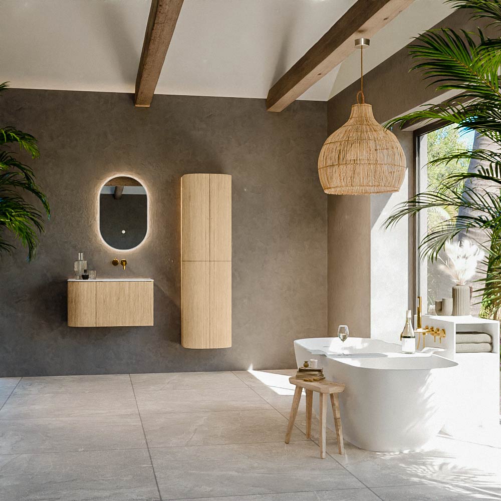 MONDIAZ KURVE 75cm mueble de baño curva Izquierda color Oak con 1 cajón y 1 puerta. Lavabo GRUNNE Derecho sin orificio Talc. 3 MONDIAZ KURVE 75cm mueble de baño curva Izquierda color Oak con 1 cajón y 1 puerta. Lavabo GRUNNE Derecho sin orificio Talc. - Imagen 3