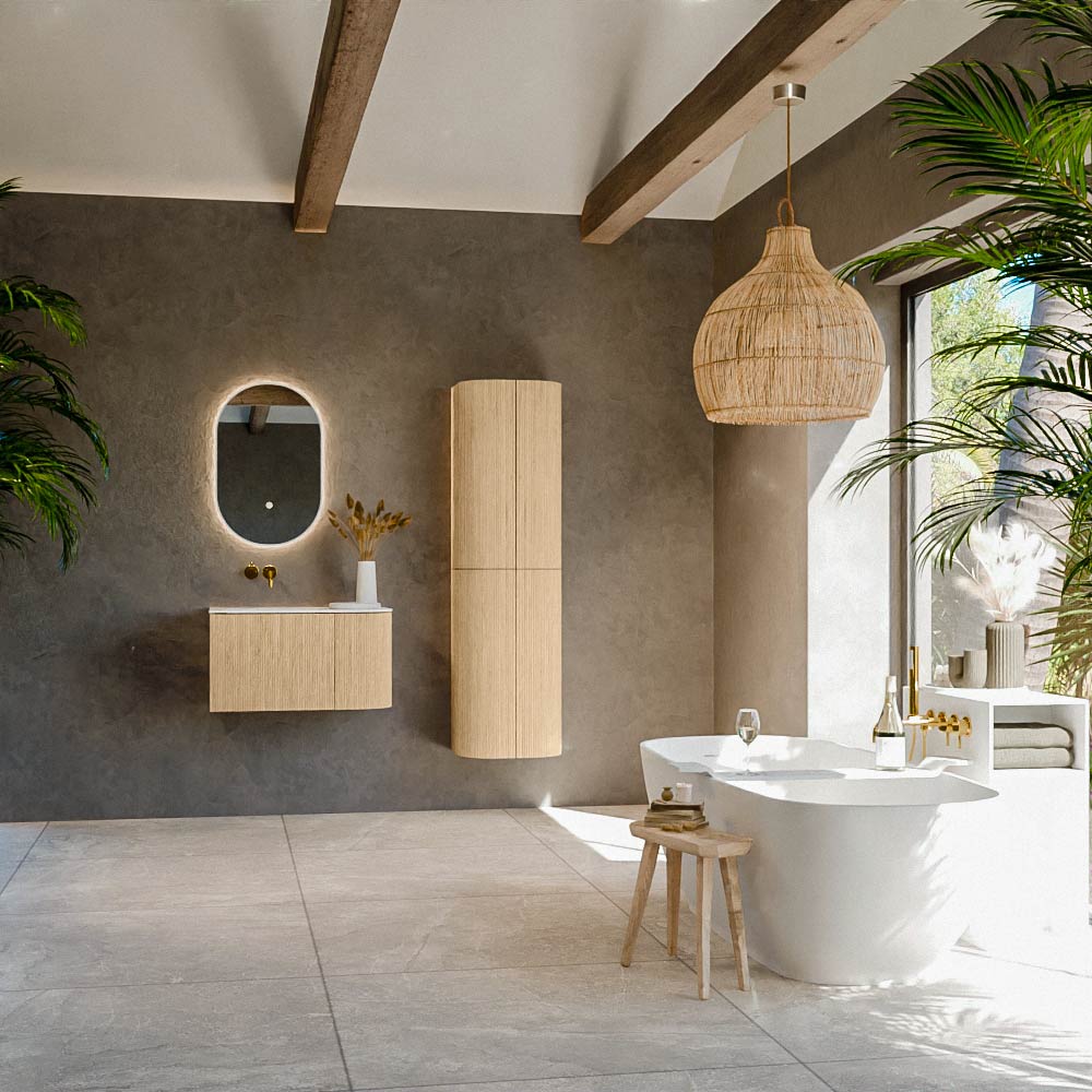 MONDIAZ KURVE 75cm mueble de baño curva Derecha color Oak con 1 cajón y 1 puerta. Lavabo GRUNNE Izquierda sin orificio Talc. 3 MONDIAZ KURVE 75cm mueble de baño curva Derecha color Oak con 1 cajón y 1 puerta. Lavabo GRUNNE Izquierda sin orificio Talc. - Imagen 3
