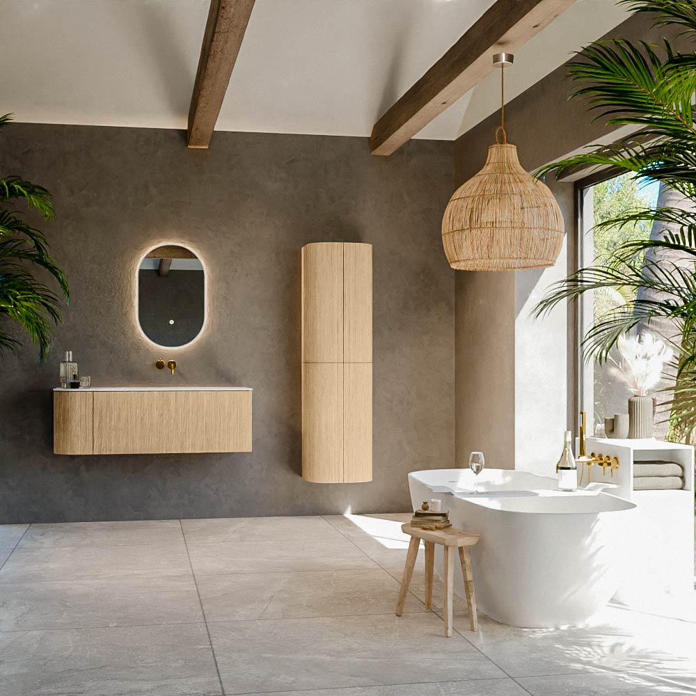 MONDIAZ KURVE 125cm mueble de baño curva Izquierda color Oak con 1 cajón y 1 puerta. Lavabo BIG MEDIUM Derecho sin orificio Talc. 3 MONDIAZ KURVE 125cm mueble de baño curva Izquierda color Oak con 1 cajón y 1 puerta. Lavabo BIG MEDIUM Derecho sin orificio Talc. - Imagen 3