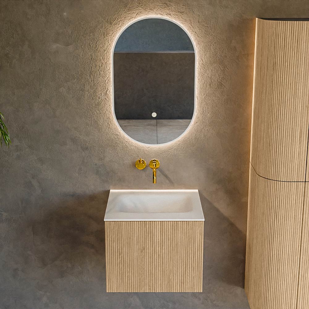 MONDIAZ KURVE 50cm mueble de baño color Oak con 1 cajón y sin puerta. Lavabo GRUNNE Centro sin orificio Talc. 2 MONDIAZ KURVE 50cm mueble de baño color Oak con 1 cajón y sin puerta. Lavabo GRUNNE Centro sin orificio Talc. - Imagen 2