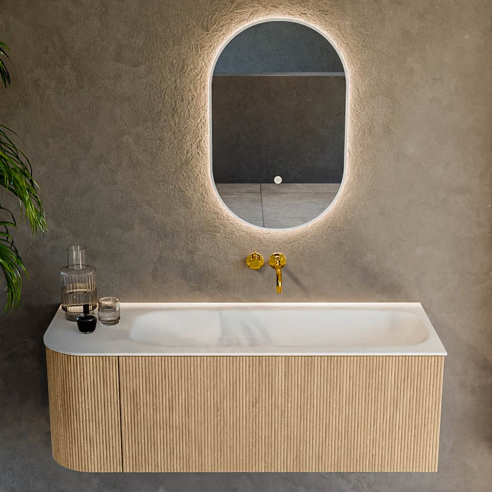 MONDIAZ KURVE 125cm mueble de baño curva Izquierda color Oak con 1 cajón y 1 puerta. Lavabo BIG MEDIUM Derecho sin orificio Talc. 2 MONDIAZ KURVE 125cm mueble de baño curva Izquierda color Oak con 1 cajón y 1 puerta. Lavabo BIG MEDIUM Derecho sin orificio Talc. - Imagen 2