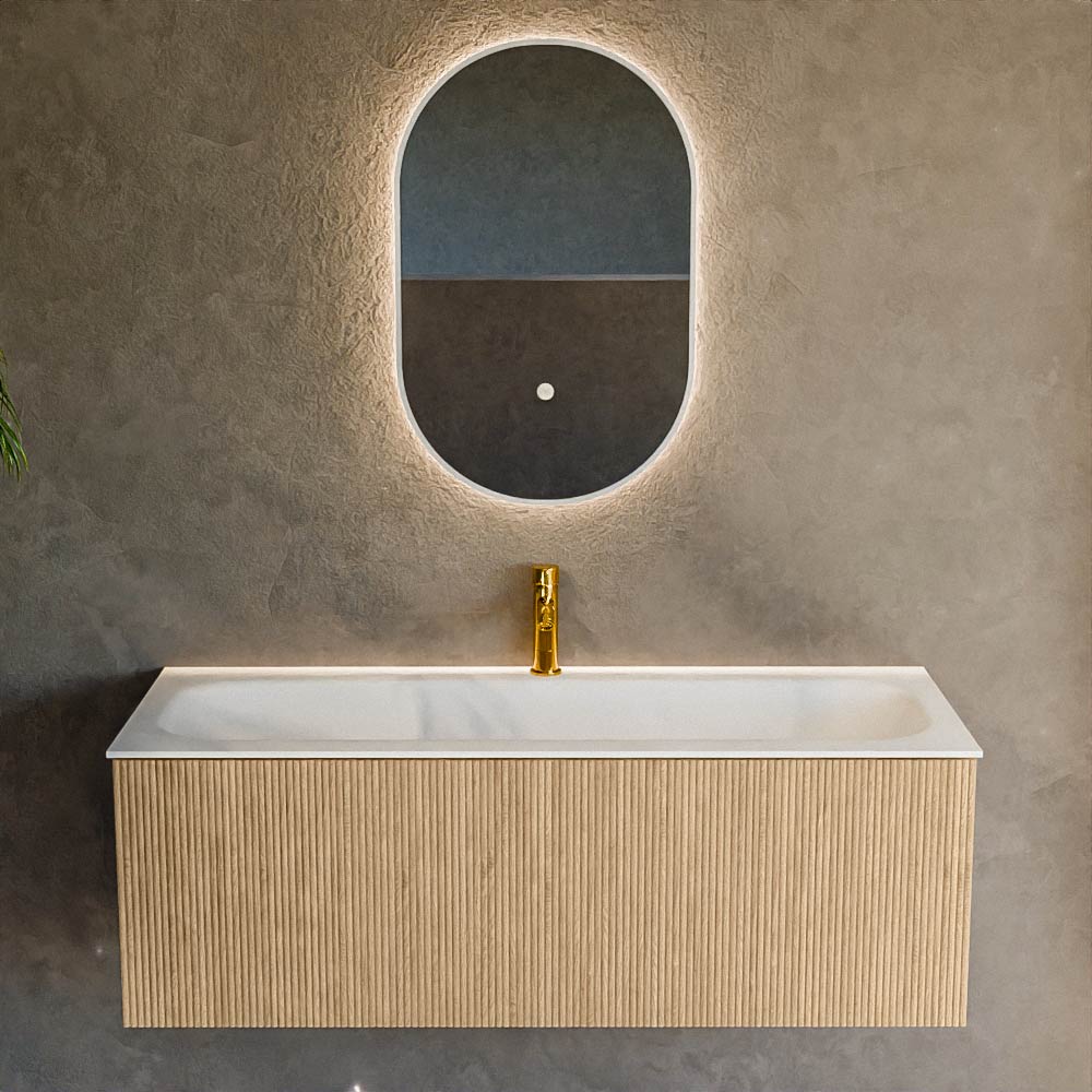 MONDIAZ KURVE 120cm mueble de baño color Oak con 1 cajón y sin puerta. Lavabo BIG LARGE Centro 1 orificio Talc. 2 MONDIAZ KURVE 120cm mueble de baño color Oak con 1 cajón y sin puerta. Lavabo BIG LARGE Centro 1 orificio Talc. - Imagen 2