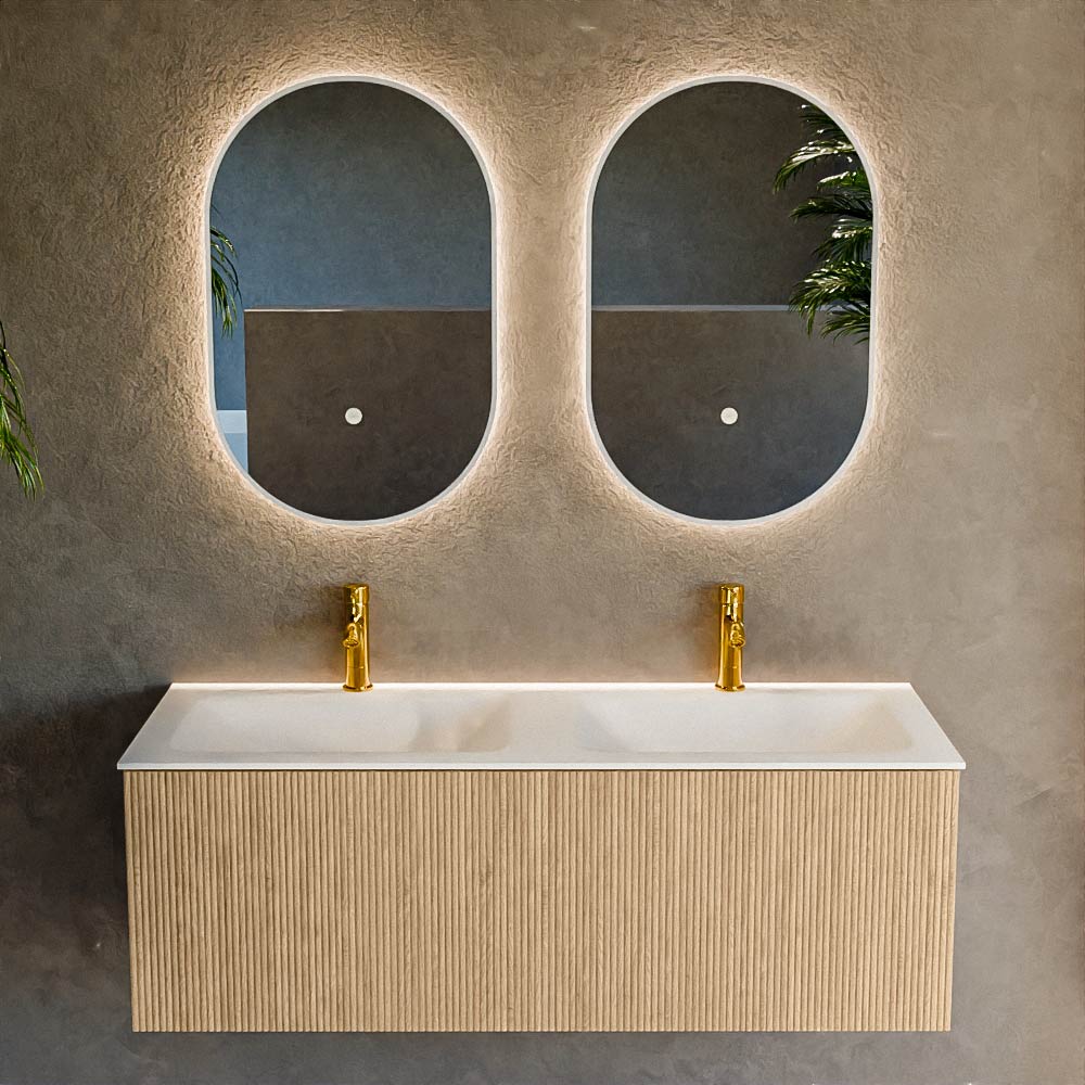 MONDIAZ KURVE 120cm mueble de baño color Oak con 1 cajón y sin puerta. Lavabo CLOUD Doble 2 orificios Talc. 2 MONDIAZ KURVE 120cm mueble de baño color Oak con 1 cajón y sin puerta. Lavabo CLOUD Doble 2 orificios Talc. - Imagen 2