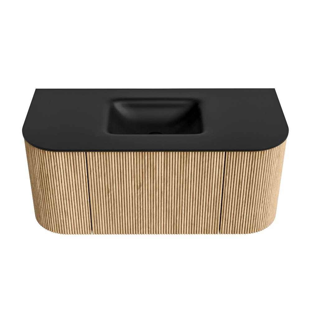 MONDIAZ KURVE 100cm mueble de baño curva Izquierda + Derecha color Oak con 1 cajón y 2 puertas. Lavabo GRUNNE Centro 1 orificio Urban. 5 MONDIAZ KURVE 100cm mueble de baño curva Izquierda + Derecha color Oak con 1 cajón y 2 puertas. Lavabo GRUNNE Centro 1 orificio Urban. - Imagen 5