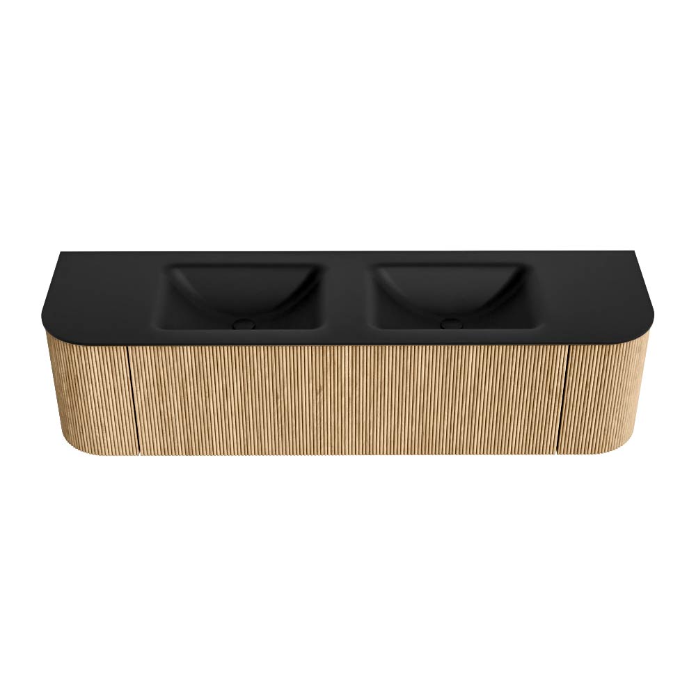 MONDIAZ KURVE 170cm mueble de baño curva Izquierda + Derecha color Oak con 1 cajón y 2 puertas. Lavabo CLOUD Doble sin orificio Urban. 5 MONDIAZ KURVE 170cm mueble de baño curva Izquierda + Derecha color Oak con 1 cajón y 2 puertas. Lavabo CLOUD Doble sin orificio Urban. - Imagen 5