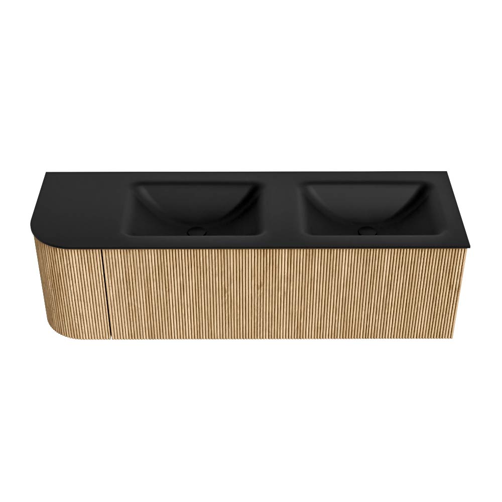 MONDIAZ KURVE 145cm mueble de baño curva Izquierda color Oak con 1 cajón y 1 puerta. Lavabo CLOUD Doble / Derecho 2 orificios Urban. 5 MONDIAZ KURVE 145cm mueble de baño curva Izquierda color Oak con 1 cajón y 1 puerta. Lavabo CLOUD Doble / Derecho 2 orificios Urban. - Imagen 5