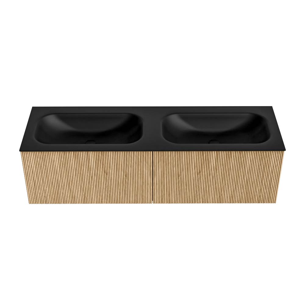MONDIAZ KURVE 150cm mueble de baño color Oak con 2 cajones y sin puerta. Lavabo BIG SMALL Doble sin orificio Urban. 5 MONDIAZ KURVE 150cm mueble de baño color Oak con 2 cajones y sin puerta. Lavabo BIG SMALL Doble sin orificio Urban. - Imagen 5