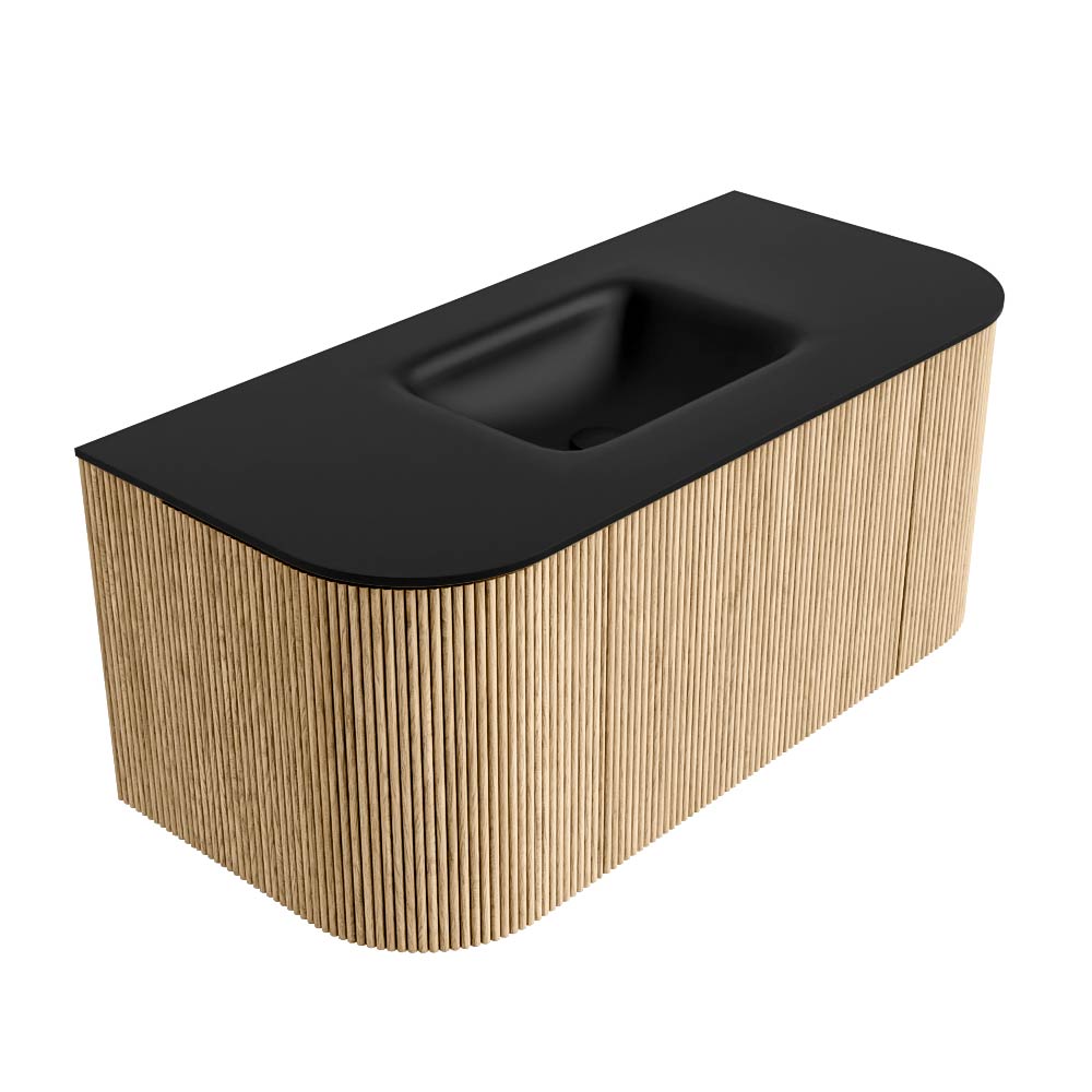 MONDIAZ KURVE 100cm mueble de baño curva Izquierda + Derecha color Oak con 1 cajón y 2 puertas. Lavabo GRUNNE Centro 1 orificio Urban. 4 MONDIAZ KURVE 100cm mueble de baño curva Izquierda + Derecha color Oak con 1 cajón y 2 puertas. Lavabo GRUNNE Centro 1 orificio Urban. - Imagen 4