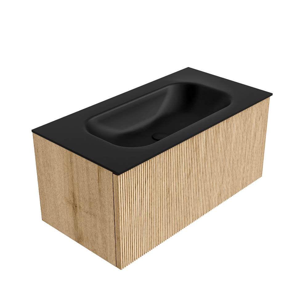 MONDIAZ KURVE 90cm mueble de baño color Oak con 1 cajón y sin puerta. Lavabo BIG SMALL Centro sin orificio Urban. 4 MONDIAZ KURVE 90cm mueble de baño color Oak con 1 cajón y sin puerta. Lavabo BIG SMALL Centro sin orificio Urban. - Imagen 4