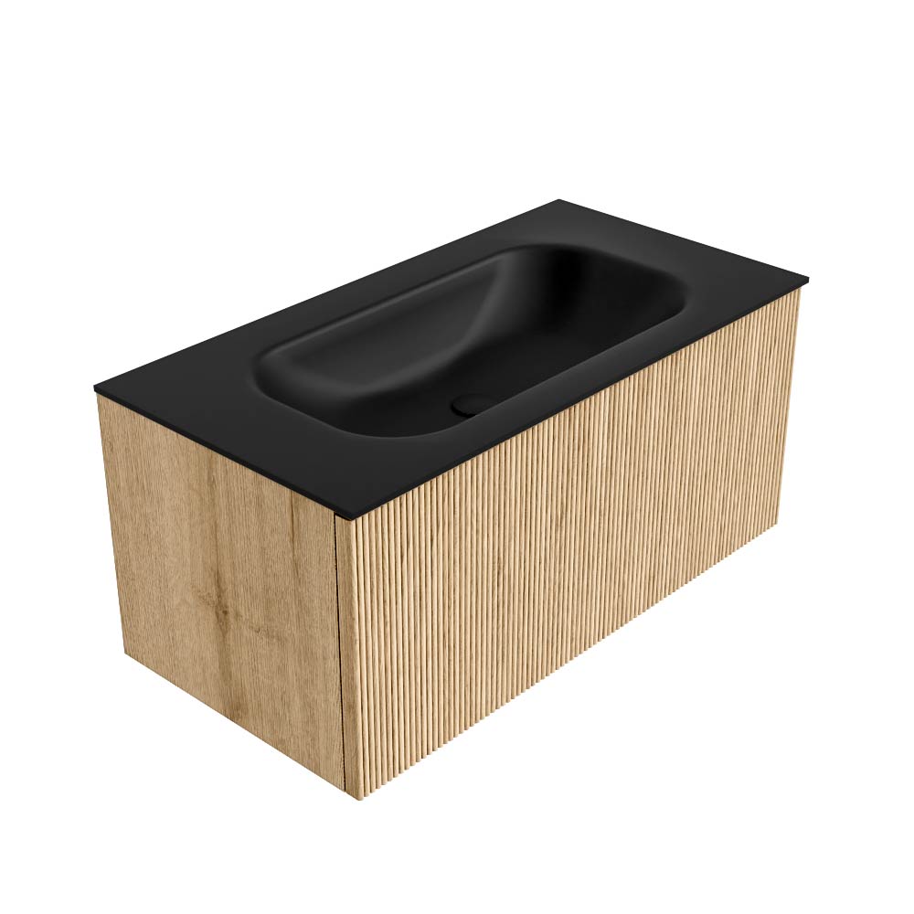 MONDIAZ KURVE 90cm mueble de baño color Oak con 1 cajón y sin puerta. Lavabo BIG SMALL Centro 1 orificio Urban. 4 MONDIAZ KURVE 90cm mueble de baño color Oak con 1 cajón y sin puerta. Lavabo BIG SMALL Centro 1 orificio Urban. - Imagen 4