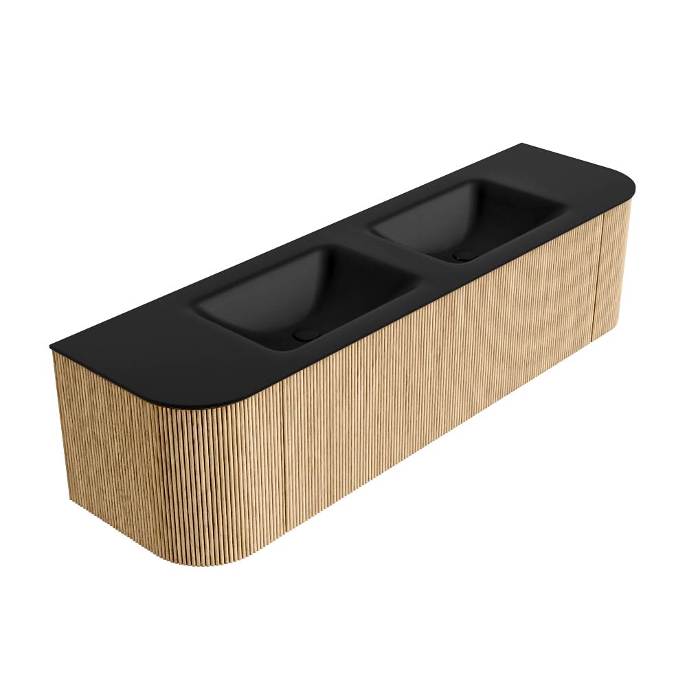 MONDIAZ KURVE 170cm mueble de baño curva Izquierda + Derecha color Oak con 1 cajón y 2 puertas. Lavabo CLOUD Doble sin orificio Urban. 4 MONDIAZ KURVE 170cm mueble de baño curva Izquierda + Derecha color Oak con 1 cajón y 2 puertas. Lavabo CLOUD Doble sin orificio Urban. - Imagen 4