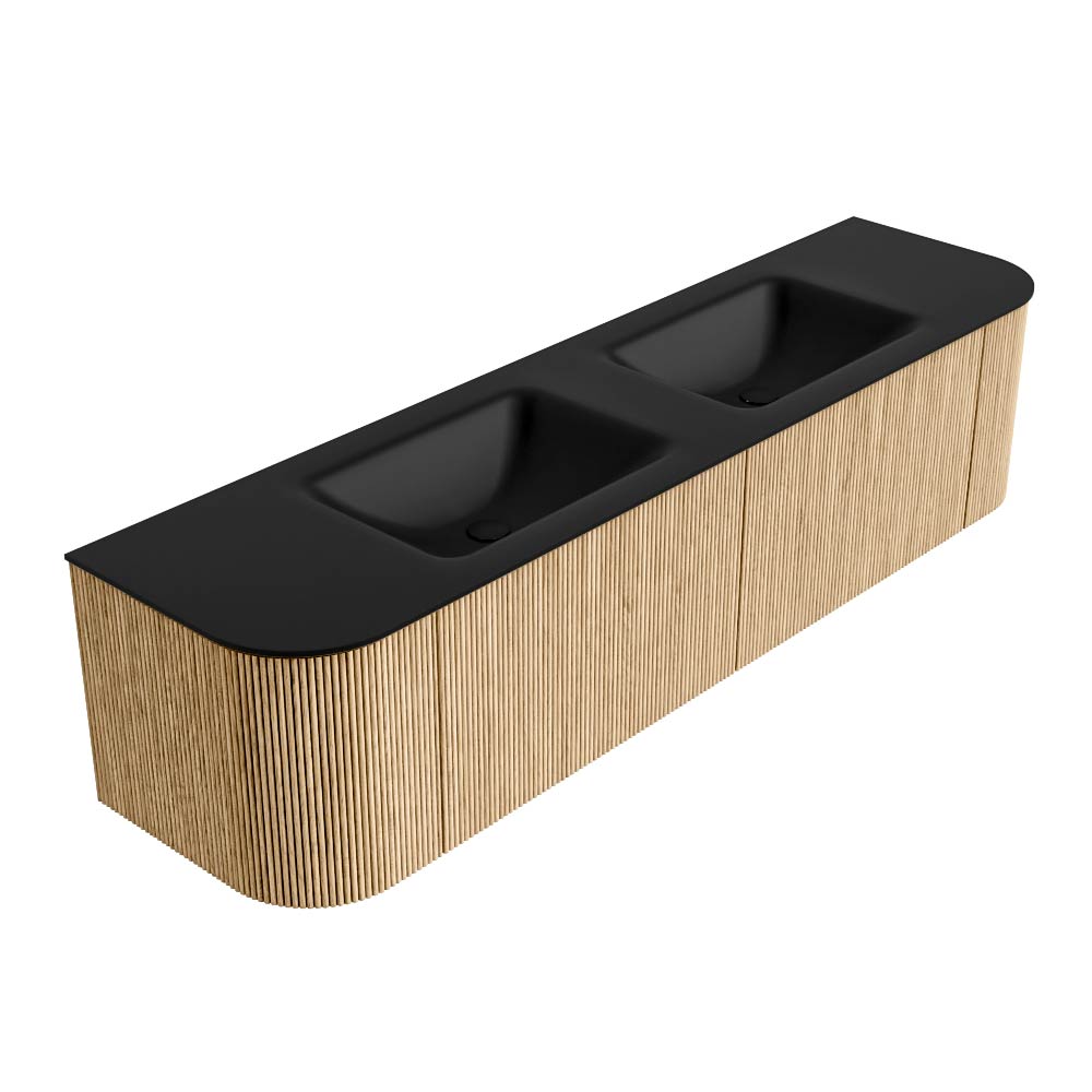 MONDIAZ KURVE 180cm mueble de baño curva Izquierda + Derecha color Oak con 2 cajones y 2 puertas. Lavabo CLOUD Doble sin orificio Urban. 4 MONDIAZ KURVE 180cm mueble de baño curva Izquierda + Derecha color Oak con 2 cajones y 2 puertas. Lavabo CLOUD Doble sin orificio Urban. - Imagen 4