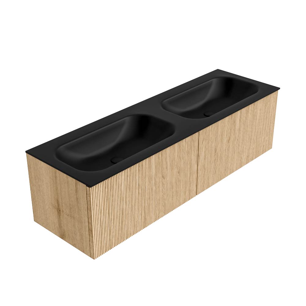 MONDIAZ KURVE 150cm mueble de baño color Oak con 2 cajones y sin puerta. Lavabo BIG SMALL Doble sin orificio Urban. 4 MONDIAZ KURVE 150cm mueble de baño color Oak con 2 cajones y sin puerta. Lavabo BIG SMALL Doble sin orificio Urban. - Imagen 4