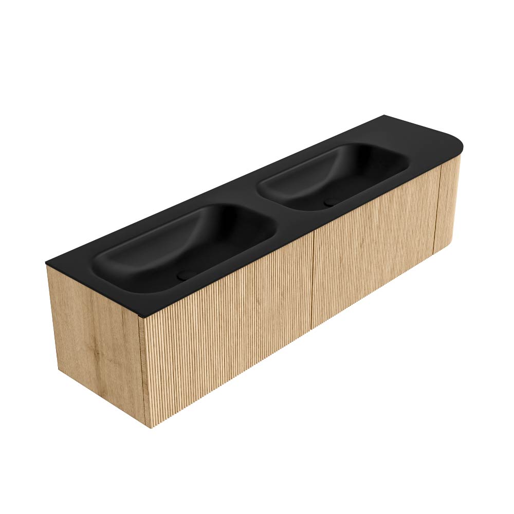 MONDIAZ KURVE 175cm mueble de baño curva Derecha color Oak con 2 cajones y 1 puerta. Lavabo BIG SMALL Doble / Izquierda sin orificio Urban. 4 MONDIAZ KURVE 175cm mueble de baño curva Derecha color Oak con 2 cajones y 1 puerta. Lavabo BIG SMALL Doble / Izquierda sin orificio Urban. - Imagen 4