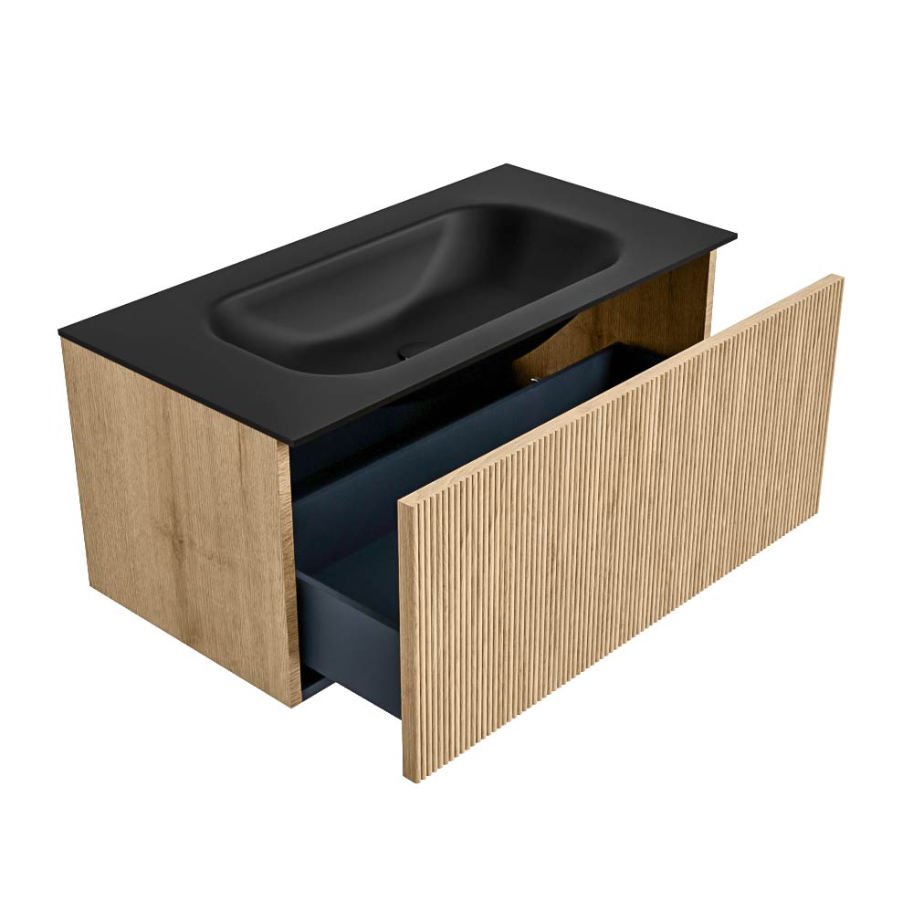 MONDIAZ KURVE 90cm mueble de baño color Oak con 1 cajón y sin puerta. Lavabo BIG SMALL Centro 1 orificio Urban. 6 MONDIAZ KURVE 90cm mueble de baño color Oak con 1 cajón y sin puerta. Lavabo BIG SMALL Centro 1 orificio Urban. - Imagen 6