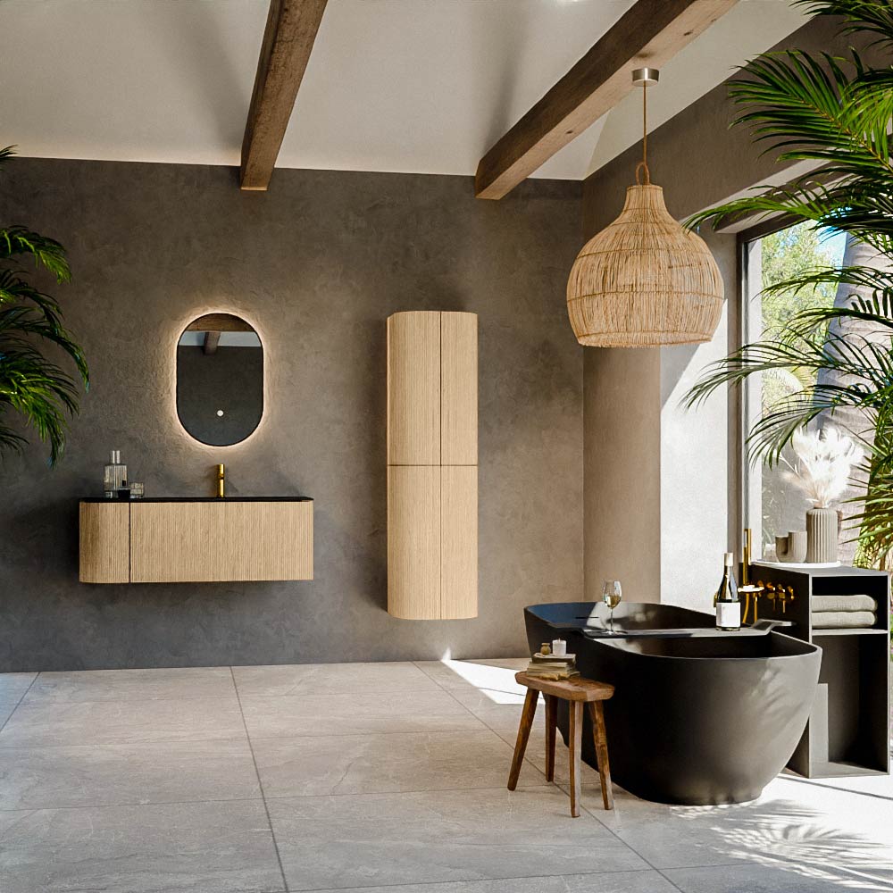 MONDIAZ KURVE 115cm mueble de baño curva Izquierda color Oak con 1 cajón y 1 puerta. Lavabo BIG SMALL Derecho 1 orificio Urban. 3 MONDIAZ KURVE 115cm mueble de baño curva Izquierda color Oak con 1 cajón y 1 puerta. Lavabo BIG SMALL Derecho 1 orificio Urban. - Imagen 3