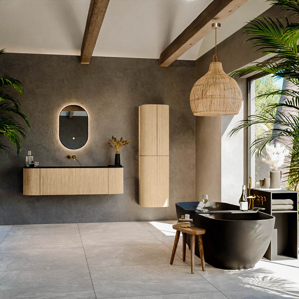 MONDIAZ KURVE 150cm mueble de baño curva Izquierda + Derecha color Oak con 1 cajón y 2 puertas. Lavabo BIG MEDIUM Centro sin orificio Urban. 3 MONDIAZ KURVE 150cm mueble de baño curva Izquierda + Derecha color Oak con 1 cajón y 2 puertas. Lavabo BIG MEDIUM Centro sin orificio Urban. - Imagen 3