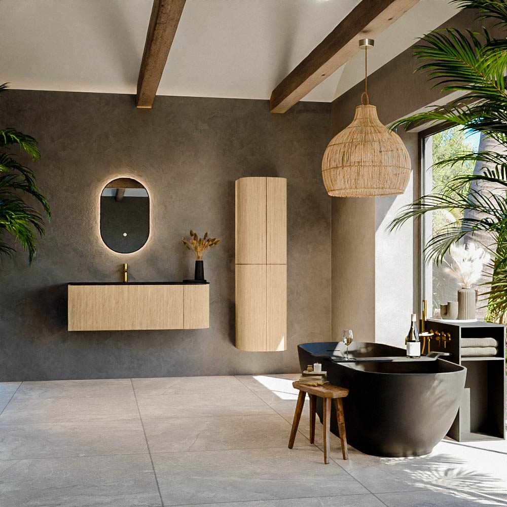 MONDIAZ KURVE 125cm mueble de baño curva Derecha color Oak con 1 cajón y 1 puerta. Lavabo BIG MEDIUM Izquierda 1 orificio Urban. 3 MONDIAZ KURVE 125cm mueble de baño curva Derecha color Oak con 1 cajón y 1 puerta. Lavabo BIG MEDIUM Izquierda 1 orificio Urban. - Imagen 3