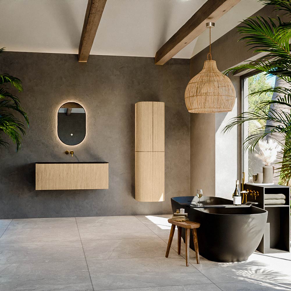MONDIAZ KURVE 110cm mueble de baño color Oak con 1 cajón y sin puerta. Lavabo BIG MEDIUM Centro sin orificio Urban. 3 MONDIAZ KURVE 110cm mueble de baño color Oak con 1 cajón y sin puerta. Lavabo BIG MEDIUM Centro sin orificio Urban. - Imagen 3