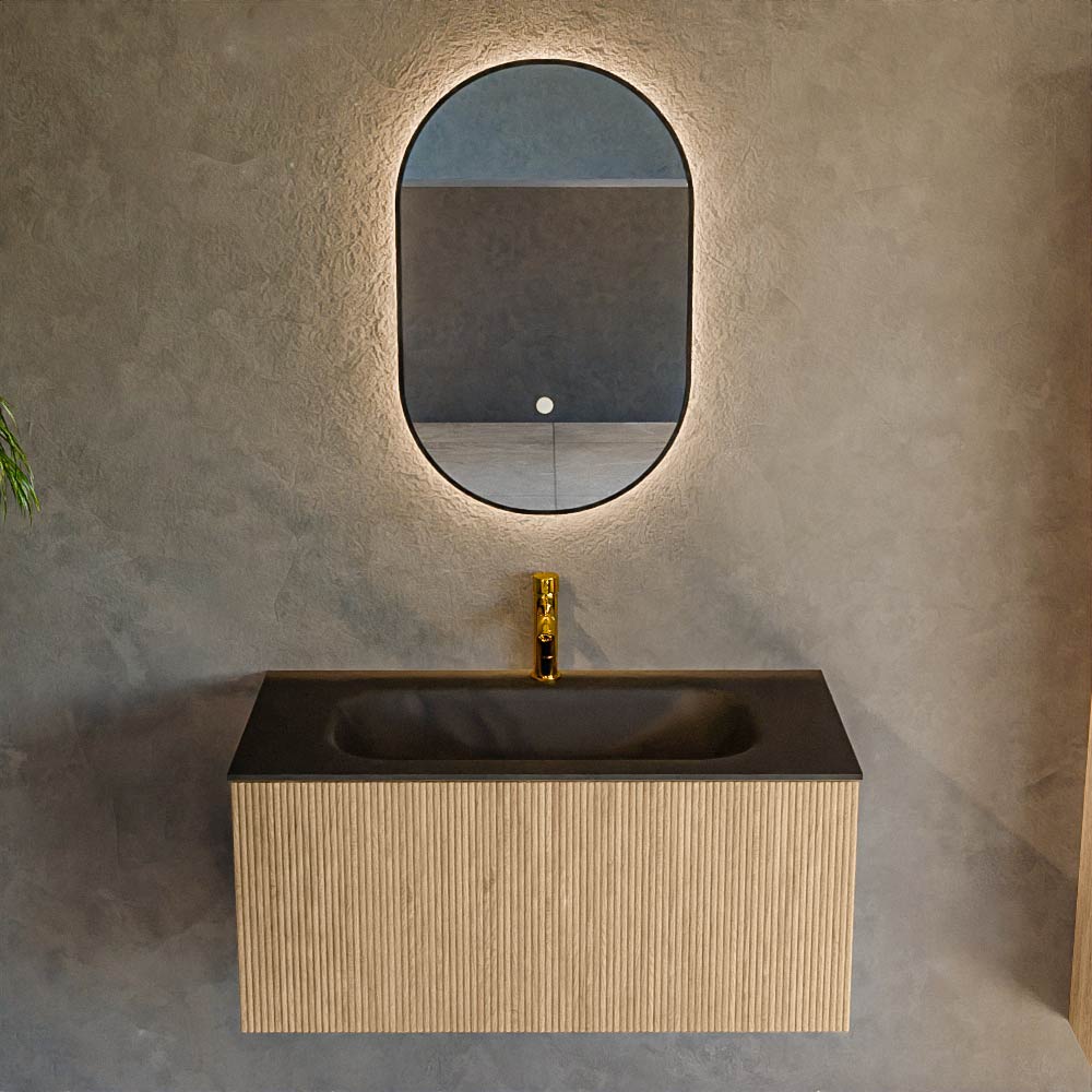 MONDIAZ KURVE 90cm mueble de baño color Oak con 1 cajón y sin puerta. Lavabo BIG SMALL Centro 1 orificio Urban. 2 MONDIAZ KURVE 90cm mueble de baño color Oak con 1 cajón y sin puerta. Lavabo BIG SMALL Centro 1 orificio Urban. - Imagen 2