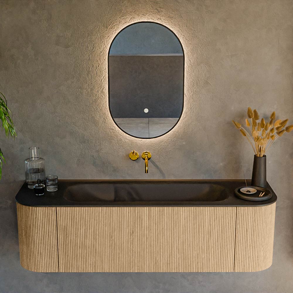 MONDIAZ KURVE 150cm mueble de baño curva Izquierda + Derecha color Oak con 1 cajón y 2 puertas. Lavabo BIG MEDIUM Centro sin orificio Urban. 2 MONDIAZ KURVE 150cm mueble de baño curva Izquierda + Derecha color Oak con 1 cajón y 2 puertas. Lavabo BIG MEDIUM Centro sin orificio Urban. - Imagen 2