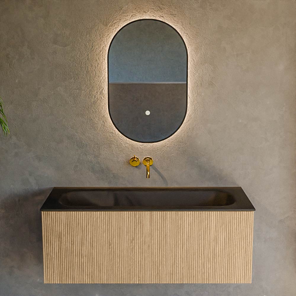 MONDIAZ KURVE 110cm mueble de baño color Oak con 1 cajón y sin puerta. Lavabo BIG MEDIUM Centro sin orificio Urban. 2 MONDIAZ KURVE 110cm mueble de baño color Oak con 1 cajón y sin puerta. Lavabo BIG MEDIUM Centro sin orificio Urban. - Imagen 2