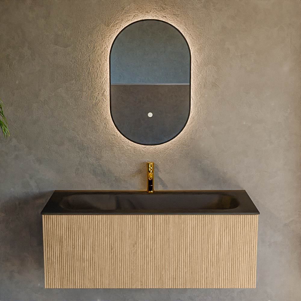 MONDIAZ KURVE 110cm mueble de baño color Oak con 1 cajón y sin puerta. Lavabo BIG MEDIUM Centro 1 orificio Urban. 2 MONDIAZ KURVE 110cm mueble de baño color Oak con 1 cajón y sin puerta. Lavabo BIG MEDIUM Centro 1 orificio Urban. - Imagen 2