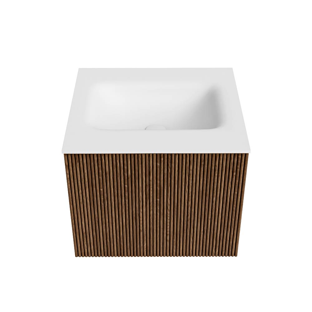 MONDIAZ KURVE 50cm mueble de baño color Walnut con 1 cajón y sin puerta. Lavabo GRUNNE Centro 1 orificio Talc. 5 MONDIAZ KURVE 50cm mueble de baño color Walnut con 1 cajón y sin puerta. Lavabo GRUNNE Centro 1 orificio Talc. - Imagen 5