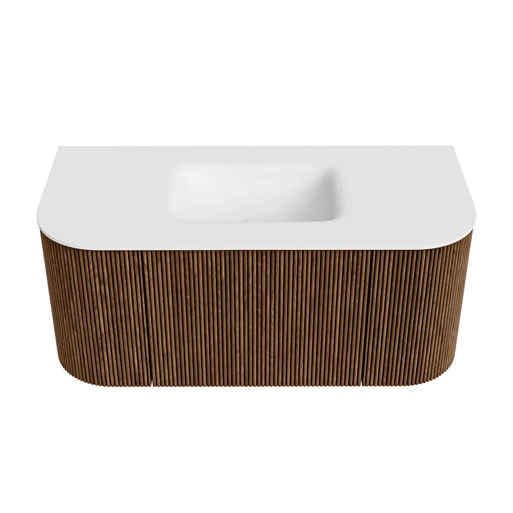 MONDIAZ KURVE 100cm mueble de baño curva Izquierda + Derecha color Walnut con 1 cajón y 2 puertas. Lavabo GRUNNE Centro 1 orificio Talc. 5 MONDIAZ KURVE 100cm mueble de baño curva Izquierda + Derecha color Walnut con 1 cajón y 2 puertas. Lavabo GRUNNE Centro 1 orificio Talc. - Imagen 5