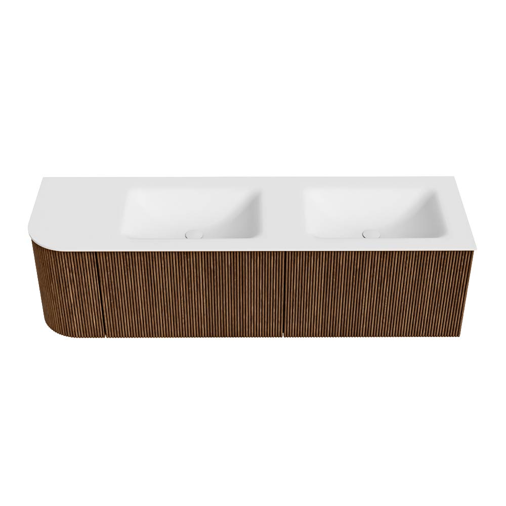 MONDIAZ KURVE 155cm mueble de baño curva Izquierda color Walnut con 2 cajones y 1 puerta. Lavabo CLOUD Doble / Derecho 2 orificios Talc. 5 MONDIAZ KURVE 155cm mueble de baño curva Izquierda color Walnut con 2 cajones y 1 puerta. Lavabo CLOUD Doble / Derecho 2 orificios Talc. - Imagen 5