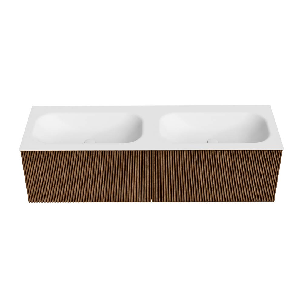 MONDIAZ KURVE 150cm mueble de baño color Walnut con 2 cajones y sin puerta. Lavabo BIG SMALL Doble 2 orificios Talc. 5 MONDIAZ KURVE 150cm mueble de baño color Walnut con 2 cajones y sin puerta. Lavabo BIG SMALL Doble 2 orificios Talc. - Imagen 5