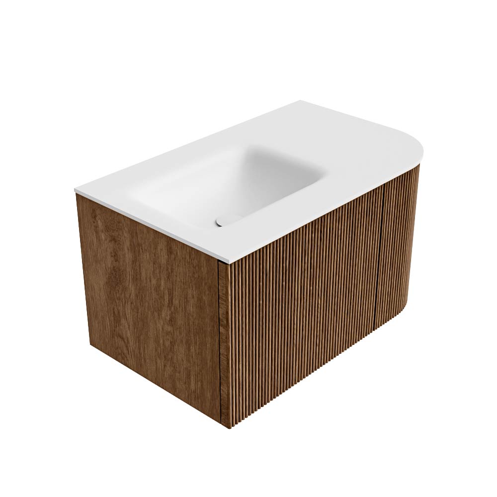 MONDIAZ KURVE 75cm mueble de baño curva Derecha color Walnut con 1 cajón y 1 puerta. Lavabo GRUNNE Izquierda sin orificio Talc. 4 MONDIAZ KURVE 75cm mueble de baño curva Derecha color Walnut con 1 cajón y 1 puerta. Lavabo GRUNNE Izquierda sin orificio Talc. - Imagen 4