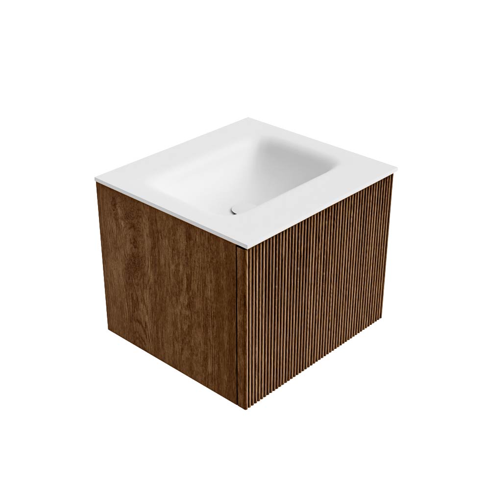 MONDIAZ KURVE 50cm mueble de baño color Walnut con 1 cajón y sin puerta. Lavabo GRUNNE Centro 1 orificio Talc. 4 MONDIAZ KURVE 50cm mueble de baño color Walnut con 1 cajón y sin puerta. Lavabo GRUNNE Centro 1 orificio Talc. - Imagen 4