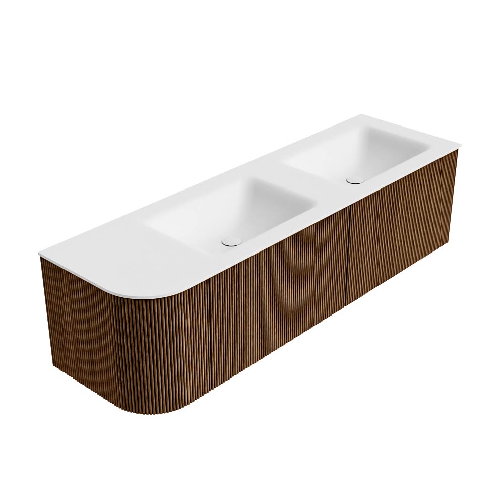 MONDIAZ KURVE 155cm mueble de baño curva Izquierda color Walnut con 2 cajones y 1 puerta. Lavabo CLOUD Doble / Derecho 2 orificios Talc. 4 MONDIAZ KURVE 155cm mueble de baño curva Izquierda color Walnut con 2 cajones y 1 puerta. Lavabo CLOUD Doble / Derecho 2 orificios Talc. - Imagen 4