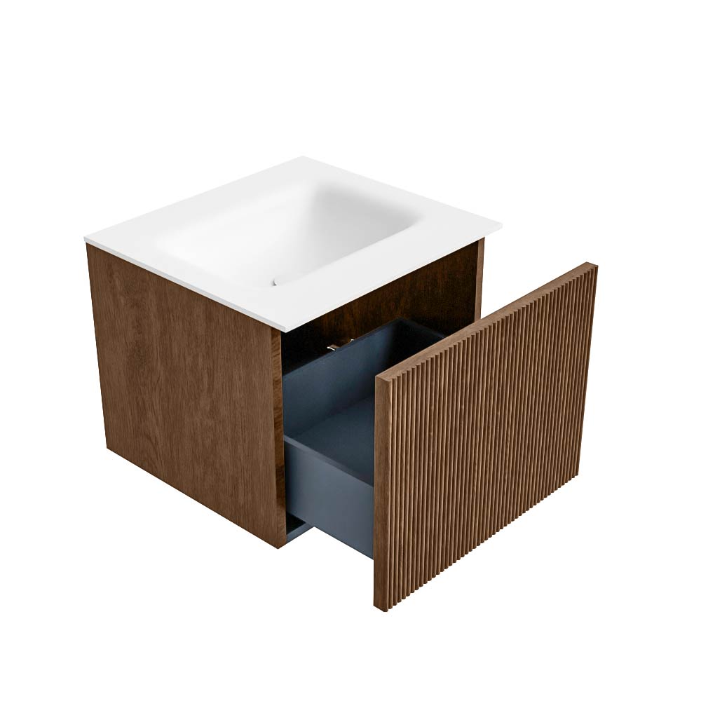 MONDIAZ KURVE 50cm mueble de baño color Walnut con 1 cajón y sin puerta. Lavabo GRUNNE Centro 1 orificio Talc. 6 MONDIAZ KURVE 50cm mueble de baño color Walnut con 1 cajón y sin puerta. Lavabo GRUNNE Centro 1 orificio Talc. - Imagen 6