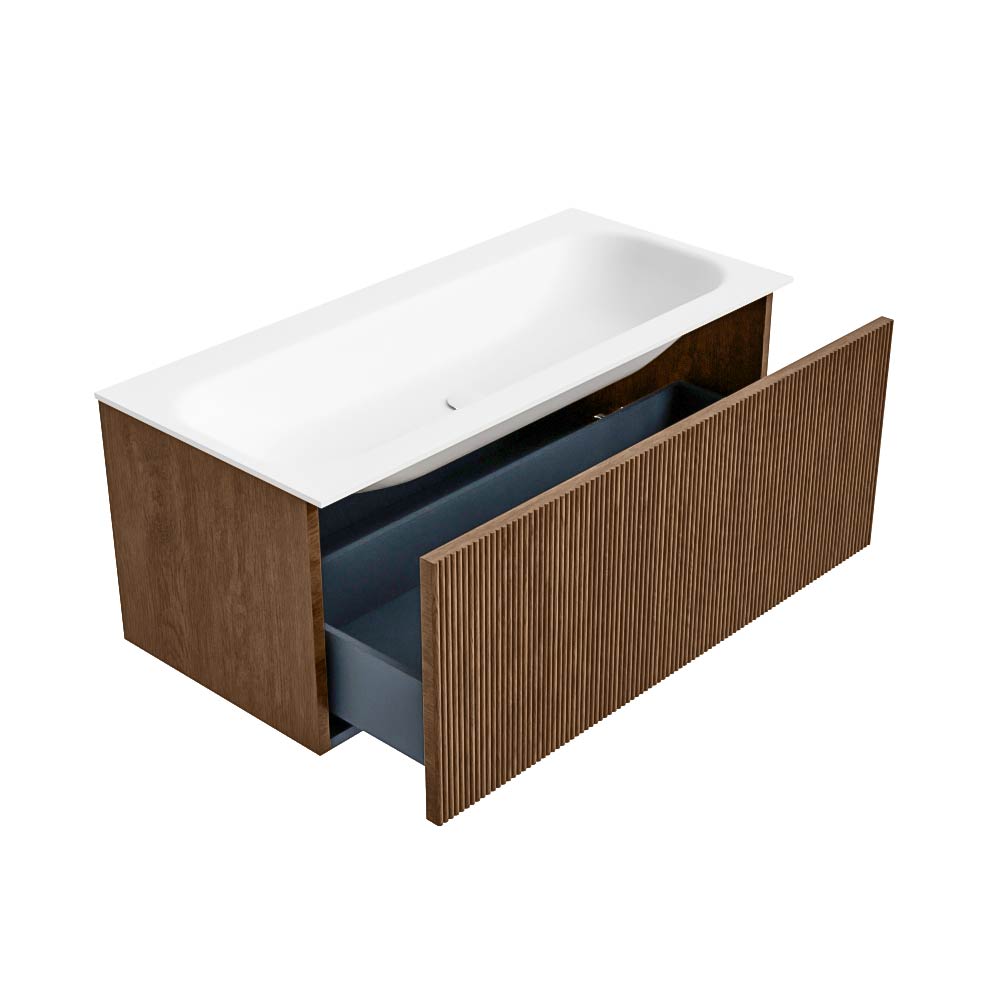 MONDIAZ KURVE 100cm mueble de baño color Walnut con 1 cajón y sin puerta. Lavabo BIG MEDIUM Centro 1 orificio Talc. 6 MONDIAZ KURVE 100cm mueble de baño color Walnut con 1 cajón y sin puerta. Lavabo BIG MEDIUM Centro 1 orificio Talc. - Imagen 6