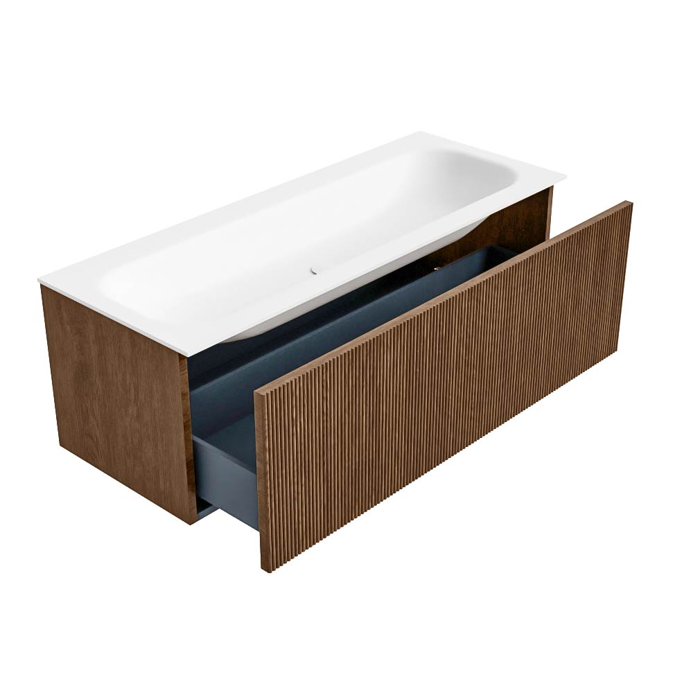 MONDIAZ KURVE 120cm mueble de baño color Walnut con 1 cajón y sin puerta. Lavabo BIG LARGE Centro 1 orificio Talc. 6 MONDIAZ KURVE 120cm mueble de baño color Walnut con 1 cajón y sin puerta. Lavabo BIG LARGE Centro 1 orificio Talc. - Imagen 6