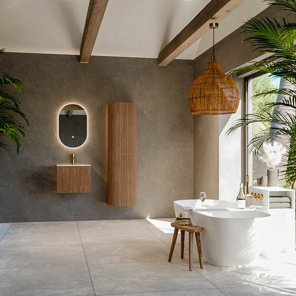 MONDIAZ KURVE 50cm mueble de baño color Walnut con 1 cajón y sin puerta. Lavabo GRUNNE Centro 1 orificio Talc. 3 MONDIAZ KURVE 50cm mueble de baño color Walnut con 1 cajón y sin puerta. Lavabo GRUNNE Centro 1 orificio Talc. - Imagen 3
